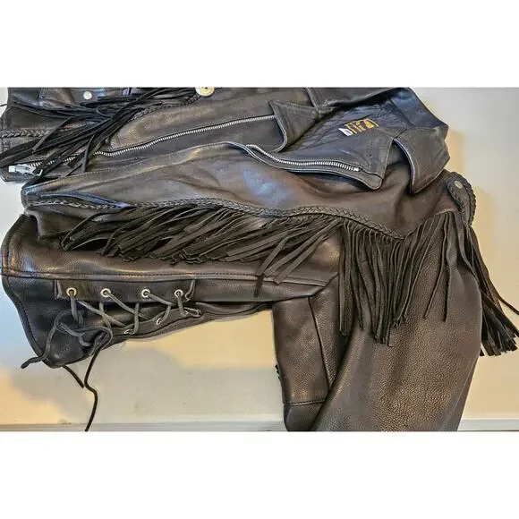 Vintage U.S. MADE Co. Black Leather Fringe Motorcycle Jacket Coat Men's XXL GIFT - Picture 9 of 16